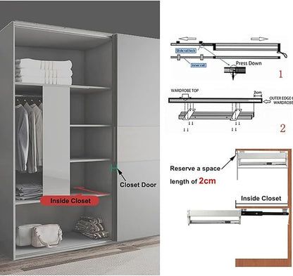 Pull Out Clothes Rail Extendable Pull Out Closet Rod - Wardrobe Pull-Out Trousers Rack, Hanger Rail For Cabinet Soft Return, 