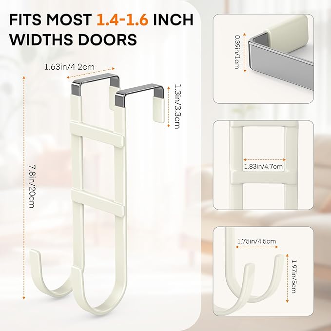 FYY Over The Door Hooks - 2 Pack Heavy Duty Dual-Hook Organizer Hanger with Non-Slip Rubber for Towels, Clothes, Hats & Bags 