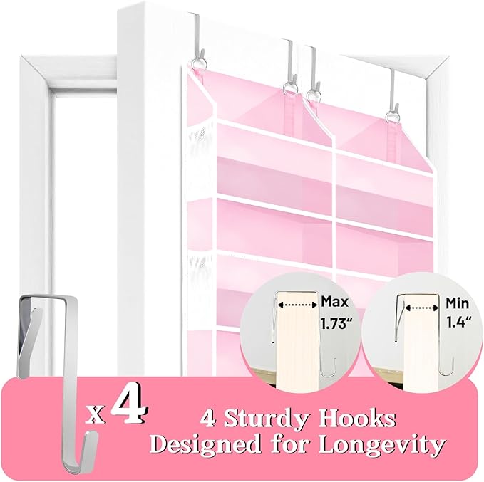 Ofiray-home Pink Over The Door Organizer 5 Tiers, Extra Large Behind Door Storage of 10 Compartments, 50 lbs Weight Capacity 