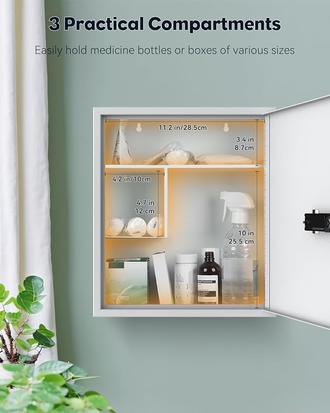 Uniclife Wall Mount Medicine Cabinet with Combination & Key Lock Locking First Aid Cabinet Lockable Medical Cabinet Large Cap