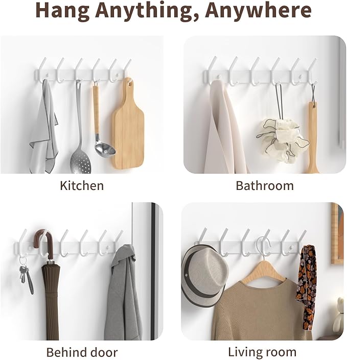 GWAAZXGZ Coat Rack Wall Mount Hooks - 15 Inch Matte White Metal 6-Hook Organizer Wall Mounted, Modern Kids Room, Entryway & B