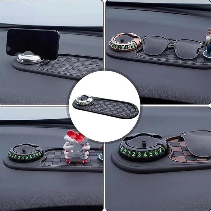 4-in-1 Multi-Functional Support Anti-Slip Pad, 360° Rotating Car Phone Holder Pad with Temporary Parking Number Plate, All-in