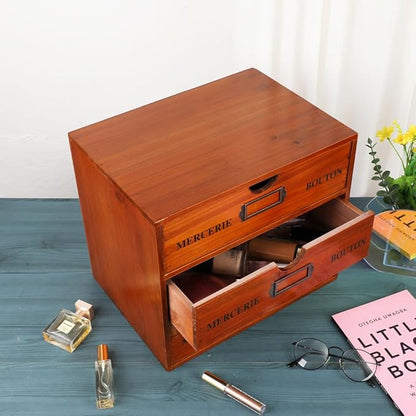 Wooden Storage Box Rustic Desktop Organizer with 3 Drawers Office Desk Accessories Shelf Large Craft Storage Containers Apoth