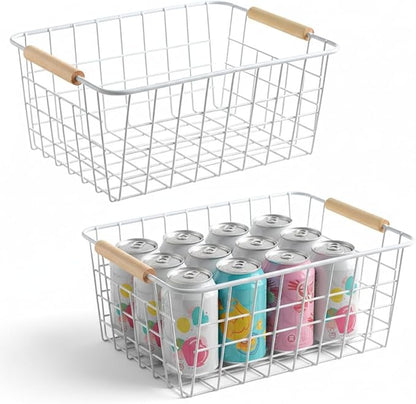 Kitchen Wire Baskets Farmhouse Decor Metal Food Storage Organizer,Household Refrigerator Bin with Built-in Handles for Cabine