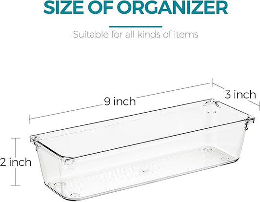12 Pack Drawer Organizer - 3" X 9" Clear Acrylic Storage Bins with Non-Slip Pads, Versatile Desk Tray for Makeup, Jewelry, Ki
