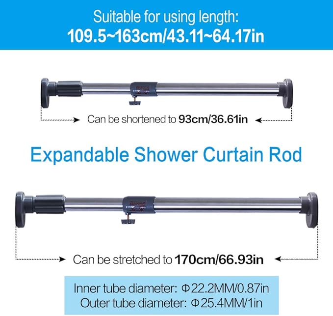 BAOYOUNI Adjustable Shower Window Curtain Tension Rod Oval Head Decorative Straight Closet Wardrobe Rail Pole Bar Clothes Han