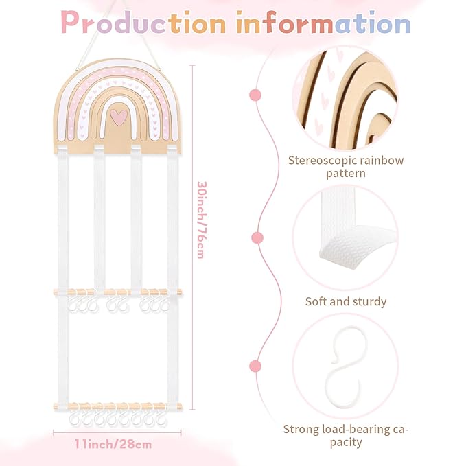 POVETIRE Headband Holder Bow Holder for Girls Hair Bows,Rainbow Hair Accessories Organizer Storage Wall Hanging Display for N