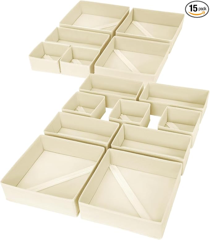 DIMJ Drawer Organizer Clothes, 15 Pack Dresser Organizer, Foldable Closet Organizers and Storage, Fabric Dresser Bins, Drawer