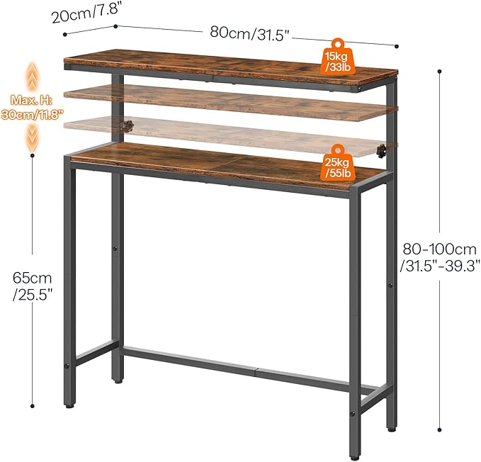 HOOBRO Wall Shelf and Console Table, 2 Pack Floating Shelves Wall Mounted, Narrow Console Table with Adjustable Height (31.5"