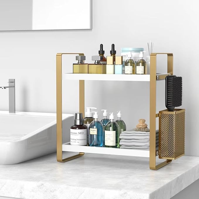 LEMIKKLE Bathroom Counter Organizer with Basket, Perfume,Makeup Organizers for Vanity,Storage Organizers for Bathroom, Kitche