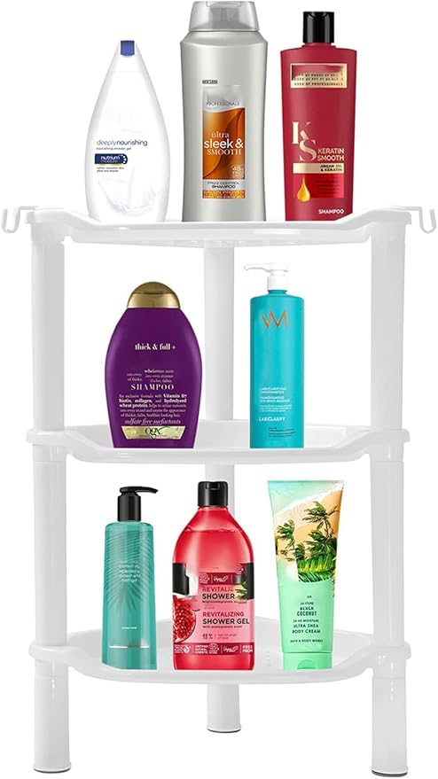3 Tier Shower Caddy Organizer Shelf Corner, 13.5 x 10 x 26 Inches, Rustproof, Plastic Shower Rack Stands for Inside Bathroom,