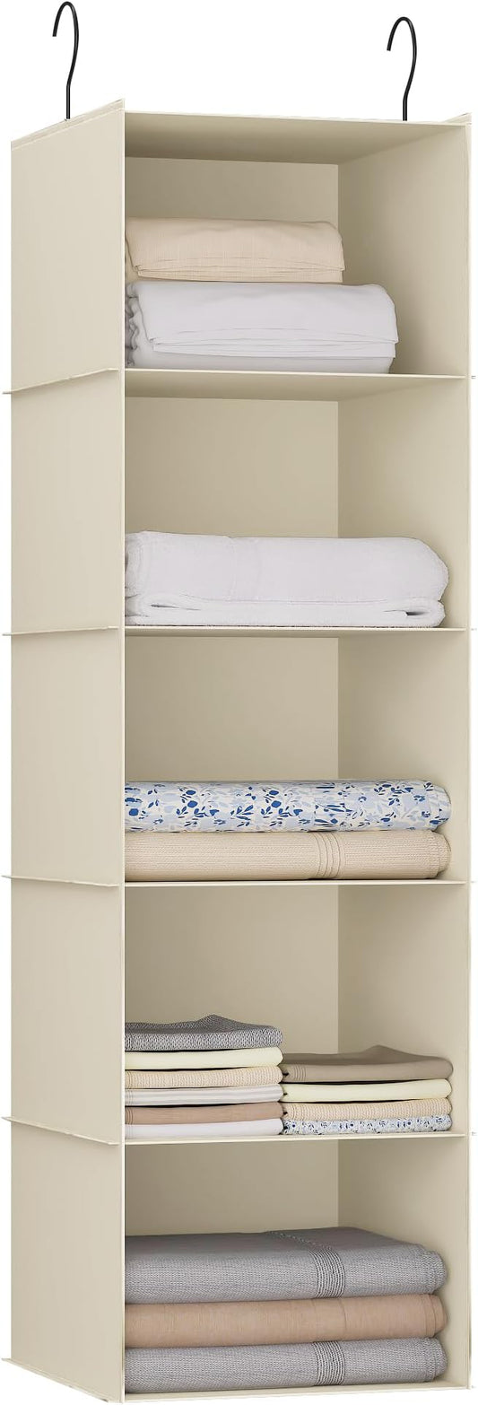 Hanging Closet Organizer, Easy Mount Foldable 5-Shelf Hanging Closet Wardrobe Storage Shelves, Clothes Handbag Shoes Accessor