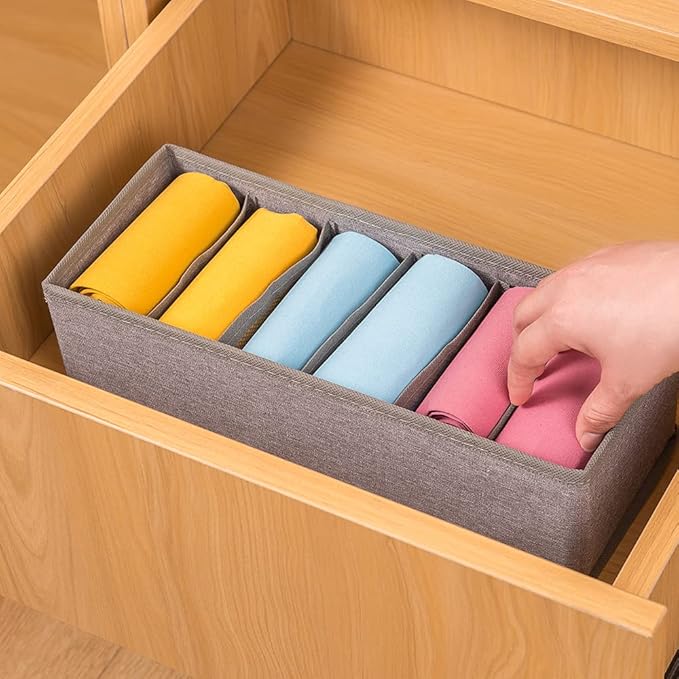 Qozary 3 Pack Sock Underwear Drawer Organizer Dividers, Collapsible Cabinet Closet Storage Boxes for Clothes, Socks, Lingerie