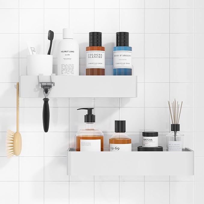 Kitsure Shower Caddy - 2 Pack Adhesive Shower Organizer, Rustproof Metal Shelves, No-Drill Bathroom Organizers and Storage, W