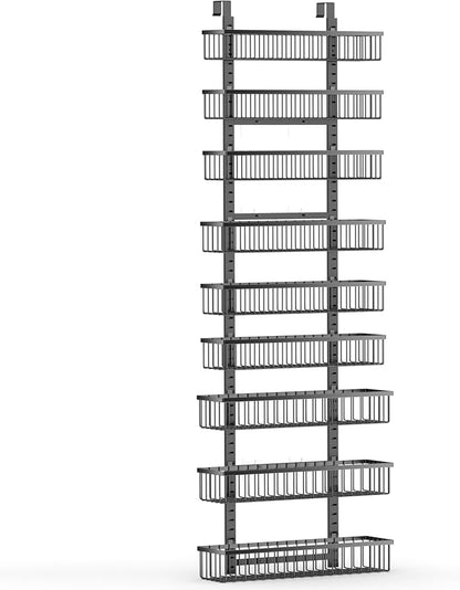 Moforoco 9-Tier Over The Door Pantry Organizer, Pantry Organization and Storage, Black Hanging Basket Wall Spice Rack Seasoni