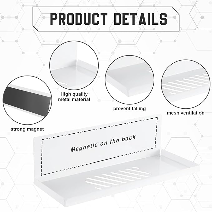 Therwen 4 Pack Magnetic Pegboard Shelves Wall Organizer Metal Pegboard Shelf Steel Tray Accessories Organizing Tools for Craf