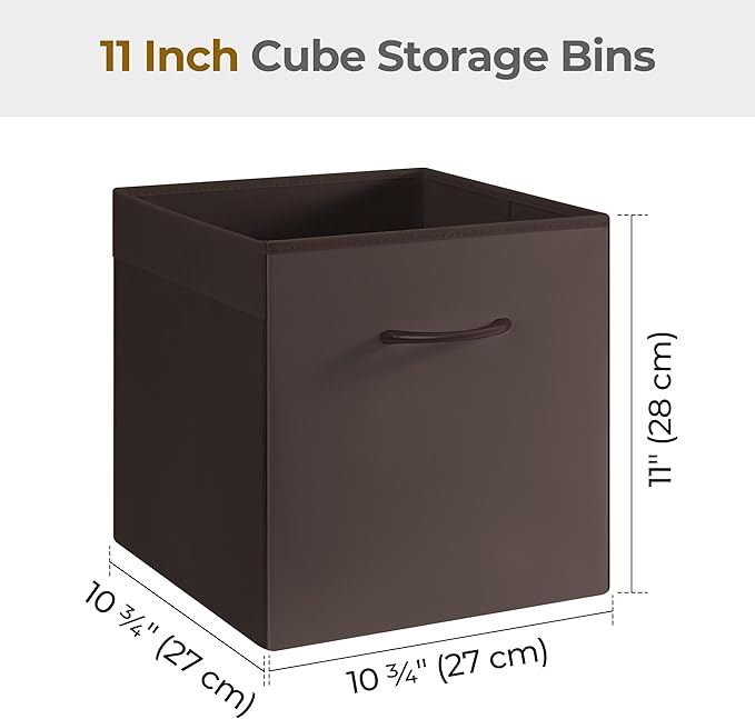 StorageWorks Brown Storage Cubes, 11 Inch Cube Storage Bins with Handle, Cube Storage Organizer Bins for Shelves and Closet, 