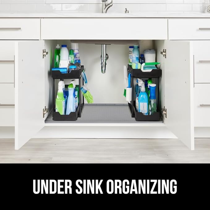 GORILLA GRIP Waterproof Silicone Under Sink Mat with Raised Lip for Kitchen and Bathroom, 34 x 22 in, Cabinet Shelf Liner Sta