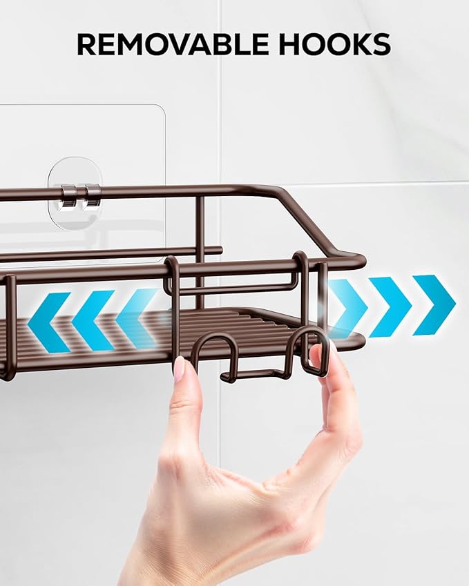 Nieifi Shower Caddy Shelf Storage Rack Adhesive Without Drilling Stainless Steel with Hooks for Washroom, Lavatory, Restroom,