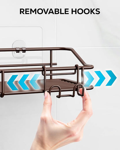 Nieifi Shower Caddy Shelf Storage Rack Adhesive Without Drilling Stainless Steel with Hooks for Washroom, Lavatory, Restroom,