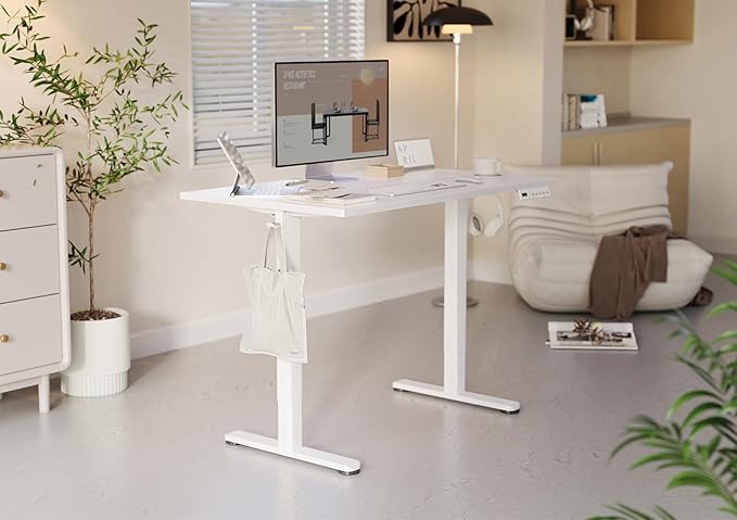 YDN Electric Standing Desk, 55 x 24 Inches Adjustable Height Stand up Desk with Cable Management, Home Office Desks with Splice Board & Frame, White Top