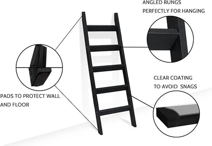 FUIN 5ft (58") Wood Blanket Ladder Living Room Decorative Wall Leaning Farmhouse Quilt Display Holder Storage Rustic Wooden T