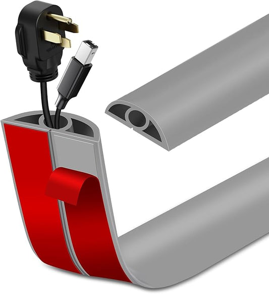 Floor Cord Cover Self Adhesive Cord Hider Floor Extension Cord Covers for Floor Power Cord Protector Cable Management Prevent Cable Trips Cable Cavity 0.32" W x 0.32" H (Grey, 10Ft)