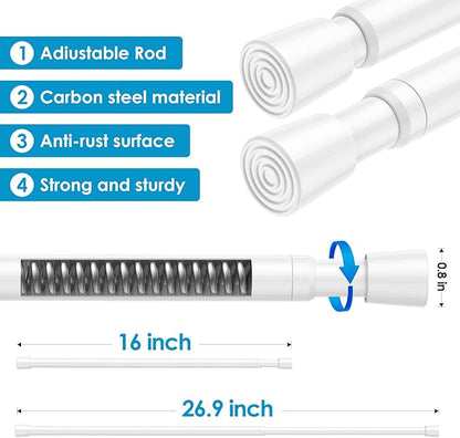 6pack White Tension Curtain Rod 16-26.9 inch Spring Tension Rod Curtain Rod Adjustable Spring Rod Extendable Tension Rod for 