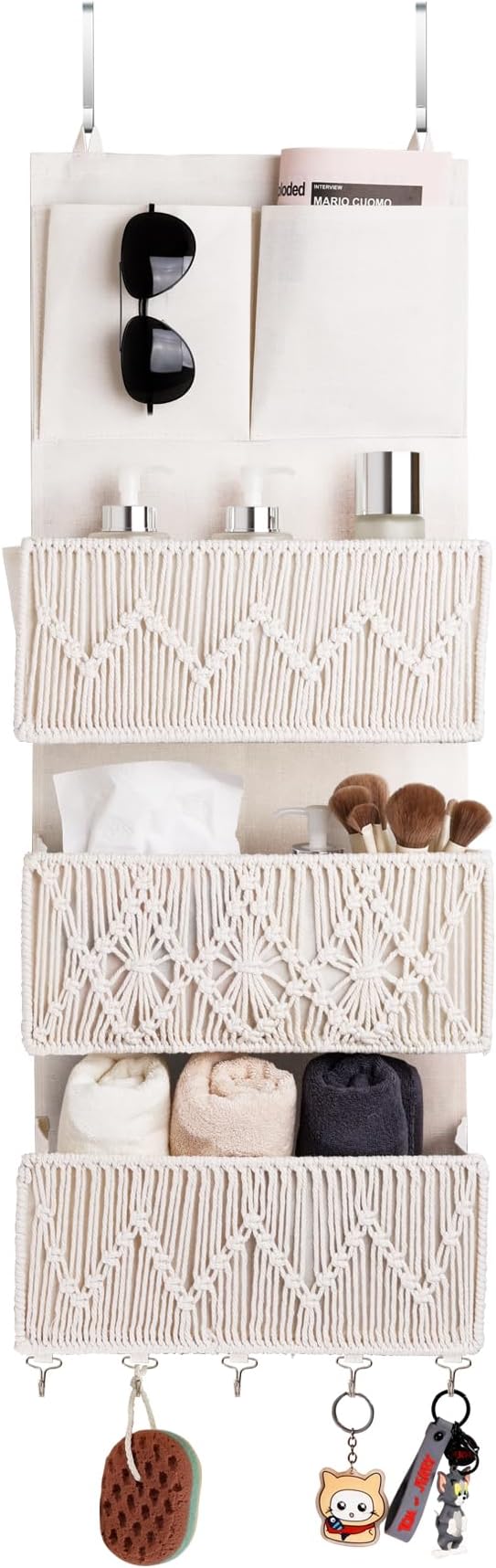 ANTIS'S HOME Over The Door Organizer Boho Bedroom Decor Nursery Storage with 3 Large Woven Pockets, Macrame Nursery Organizer