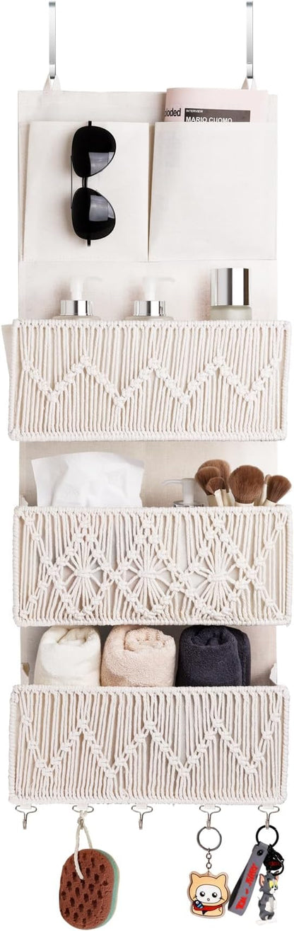 ANTIS'S HOME Over The Door Organizer Boho Bedroom Decor Nursery Storage with 3 Large Woven Pockets, Macrame Nursery Organizer