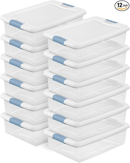 Sterilite 12-Pack Latching Box, Under Bed Storage Bins with Lids, Clear Plastic, 32 Quart - Heavy-Duty Organizing Containers 
