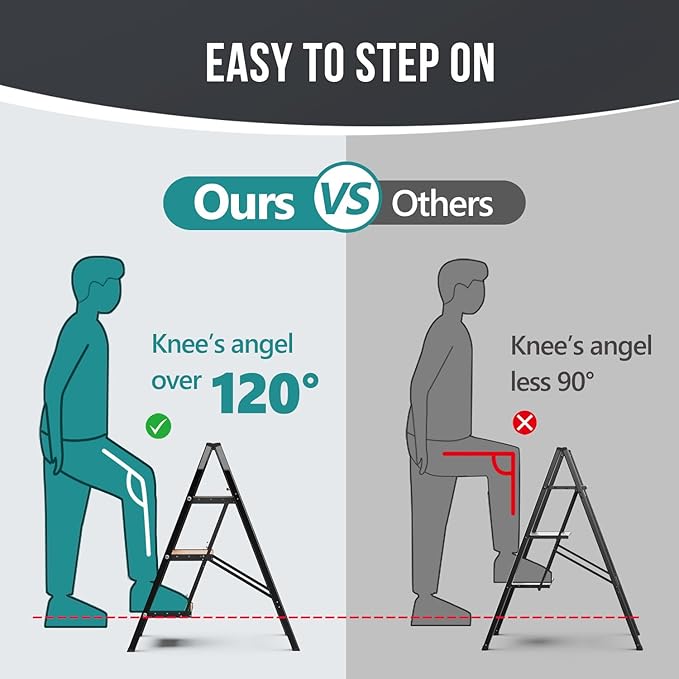 WOA WOA Step Ladder with Widened Pedals, Folding Step Stool with Anti-Slip Feet, Portable Home Ladder for Adults, Kitchen Sma