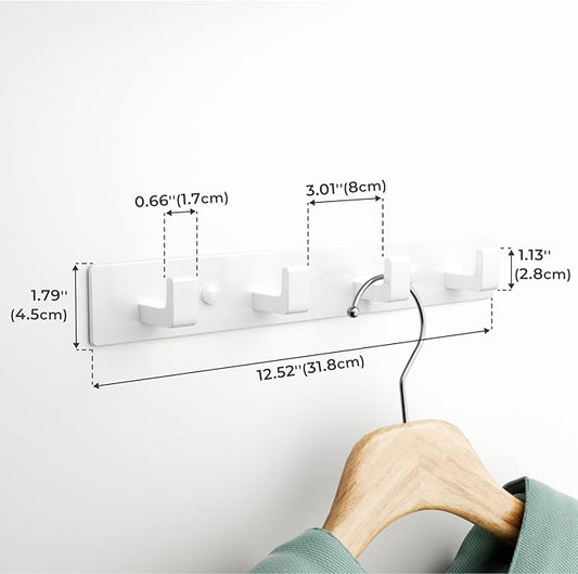 GWAAZXGZ White Coat Rack Wall Mount - 12.5 inch Modern Metal Hook Rail with 4 Right-Angle Hooks, Drill-Mounted Organizer for 