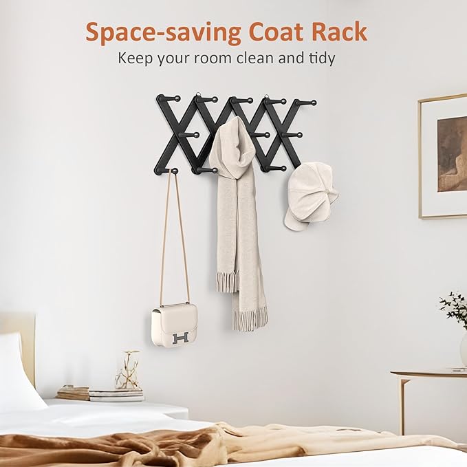 Accordion Wall Hanger, Hat Rack for Wall with 14 Coat Hooks, Expandable Hat Hangers Organizer, Vintage Decorative Coat Rack W