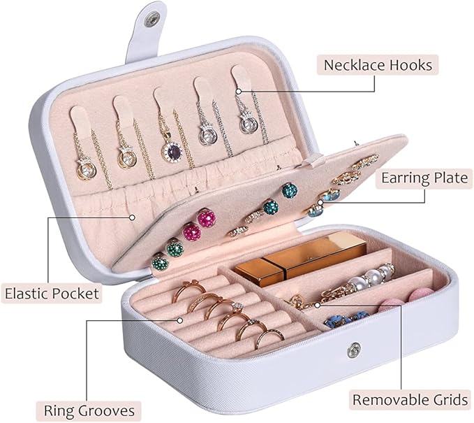 Hatori Travel Jewelry Box, PU Leather Small Jewelry Organizer for Women Girls, Portable Mini Travel Case Display Storage Hold