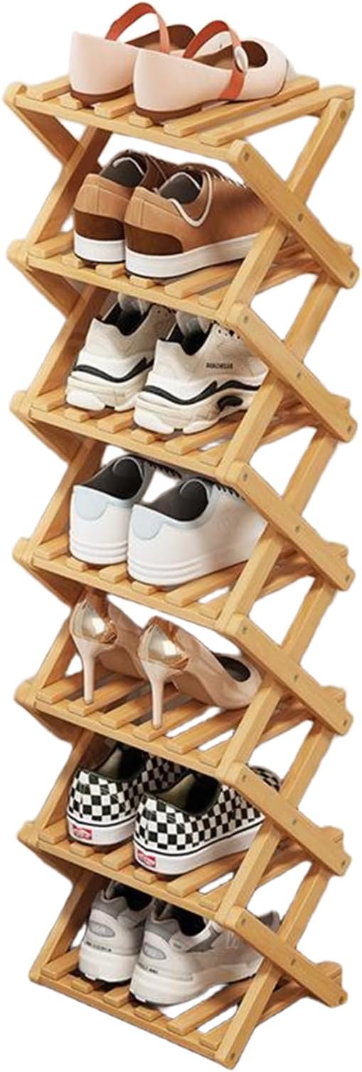YYW Bamboo Shoe Rack for Entryway, Free Standing Shoe Racks Shelf Closet, Widen Foldable Vertical Shoe Storage Organizer for 