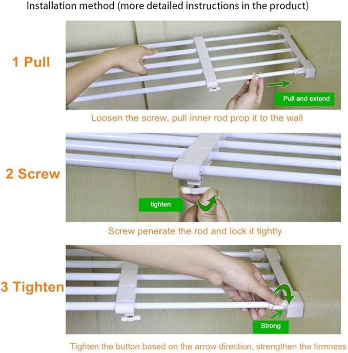 Adjustable Shelf Organizer Expandable Closet Shelf and Rod with No Drilling for Wardrobe Cupboard Kitchen Bookcase (11.5" - 1