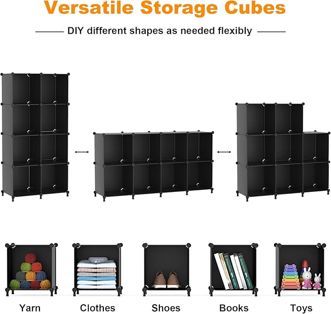 AWTATOS 8 Cube Storage Organizer, Closet Organizer Storage Shelf, Bookcase Bookshelf, DIY Stackable Storage Cubes Shelves for