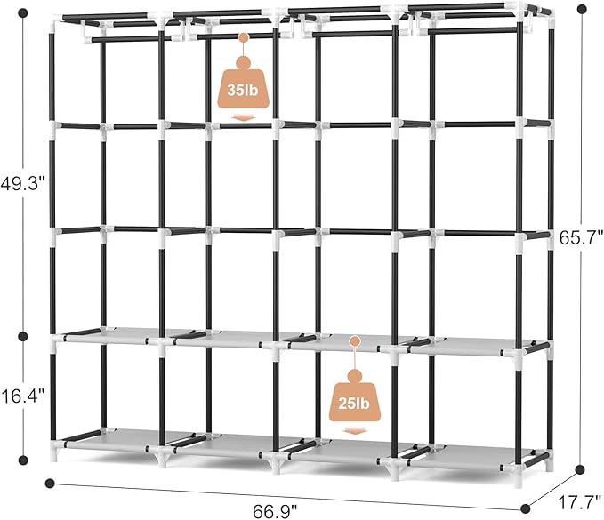 VTRIN Portable Closet for Hanging Clothes 67 Inch Wide Large Capacity Portable Wardrobe Closet with Cover, 4 Storage Shelves 