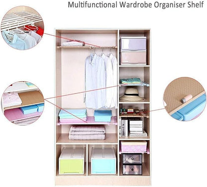 Adjustable Shelf Organizer Expandable Closet Shelf and Rod with No Drilling for Wardrobe Cupboard Kitchen Bookcase (11.5" - 1