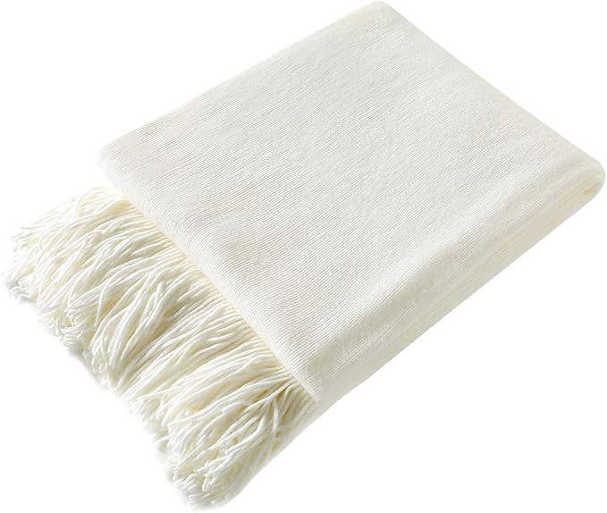 Homiest Decorative Knitted Throw with Fringe, Lightweight Acrylic Knit Blanket, Soft & Cozy Tassel Blanket for Couch, Sofa, B