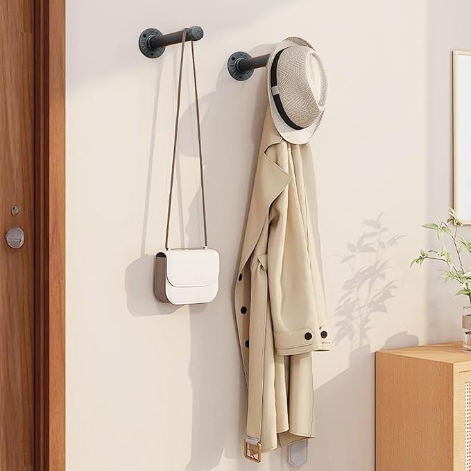 Cast Iron Wall Mounted Clothes Rack, Heavy Duty Industrial Pipe Clothing Rack for Hanging Clothes, Garment Racks for Wardrobe