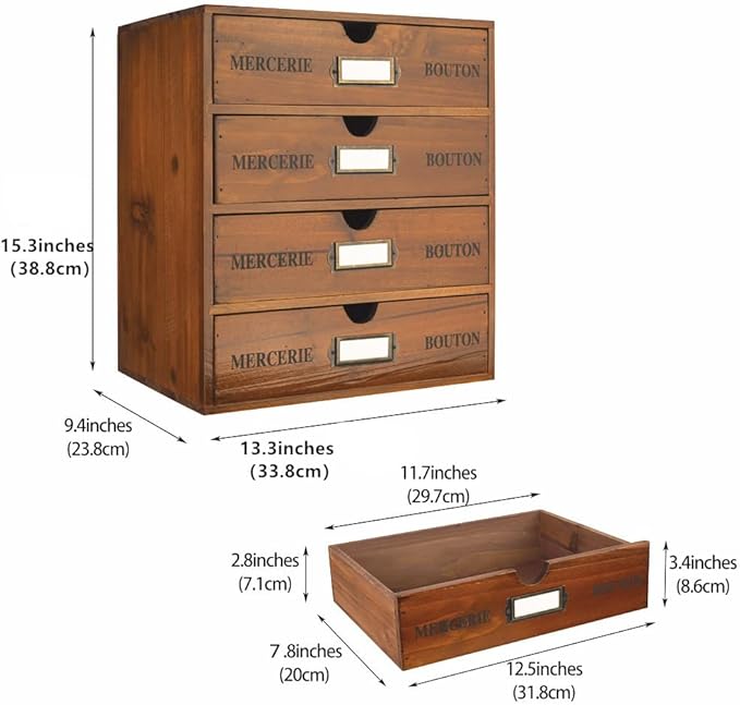 Wooden Storage Box with Drawers Vintage Office Supplies and Accessories Letter Tray Wood Desktop File Organizer 4 Tier Paper 