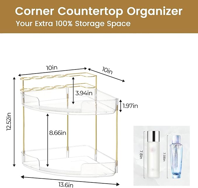 FELIZHOUSE 2-Tier Makeup Organizer for Vanity & Bathroom Countertop – Acrylic Storage Shelf with Perfume Tray & Makeup Brush 