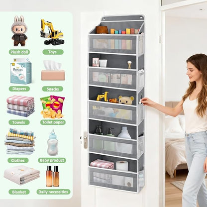 Over The Door Storage Organizer with 5 Extra Large Pockets & Side Mesh Pouches, Hanging Closet Door Organizer for Bedroom, Pa
