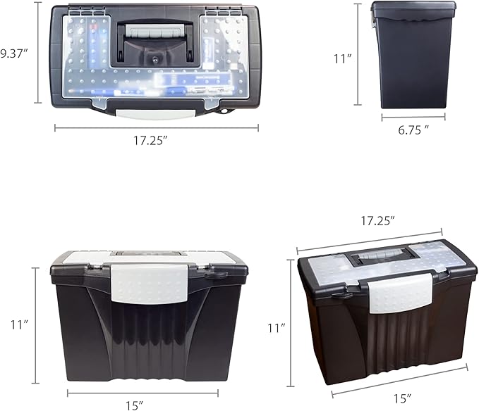 Storex Portable Letter/Legal Filebox with Organizer Lid, Letter/Legal Files, 14.5" X 10.5" X 12", Black