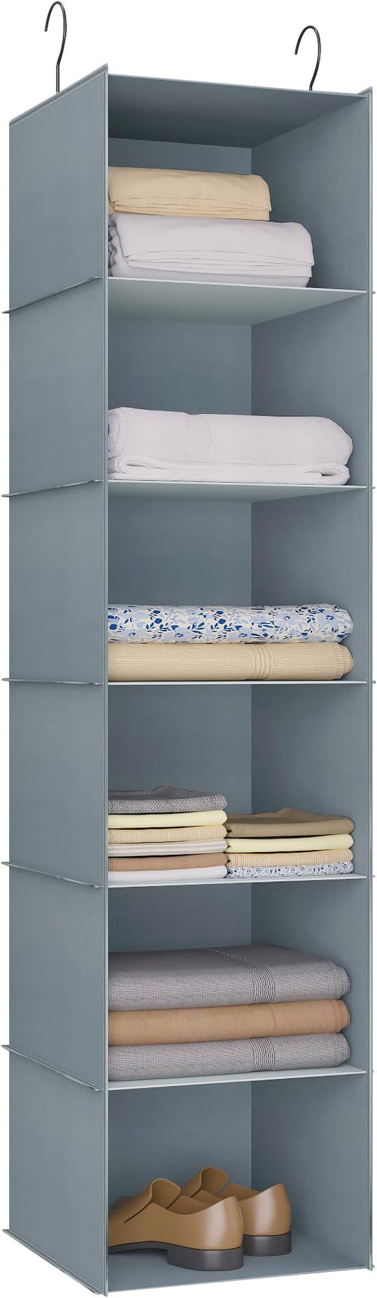 Hanging Closet Organizer and Storage 6-Shelf, Easy Mount Foldable Hanging Closet Wardrobe Shelves, Clothes Handbag Shoes Acce