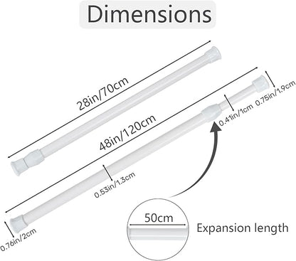 2Pcs Spring Tension Curtain Rod, Adjustable Curtain Rods 28-48 inch, Spring Loaded Curtain Rods No Drilling Extension Rod, (W