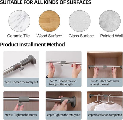 Hershii Expandable Window Shower Curtain Tension Rod Oval Head Clothes Hanging Bar Rail for Closet Wardrobe, No Drilling, 25.