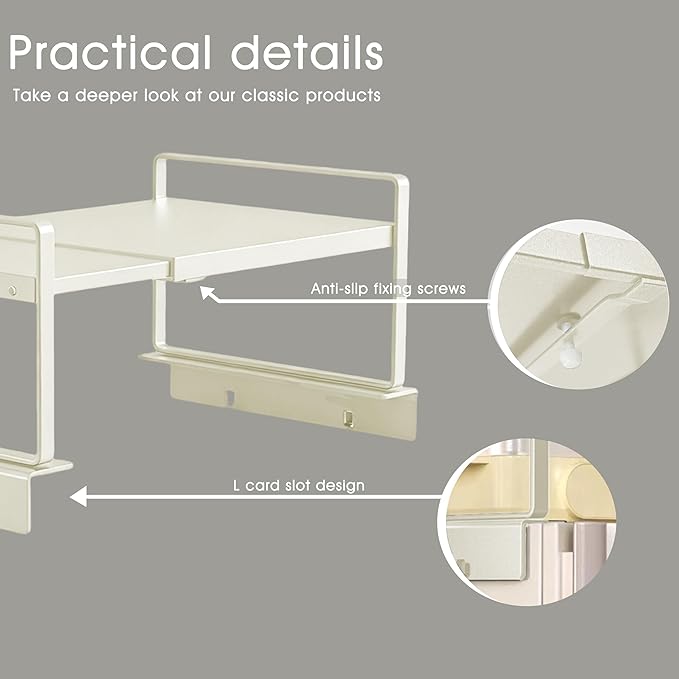 Adjustable Fridge Top Storage Rack,12.4"-23.62" Expandable Organizer Shelf, Anti-Slip,L-Shaped Design,Space Saver for Kitchen